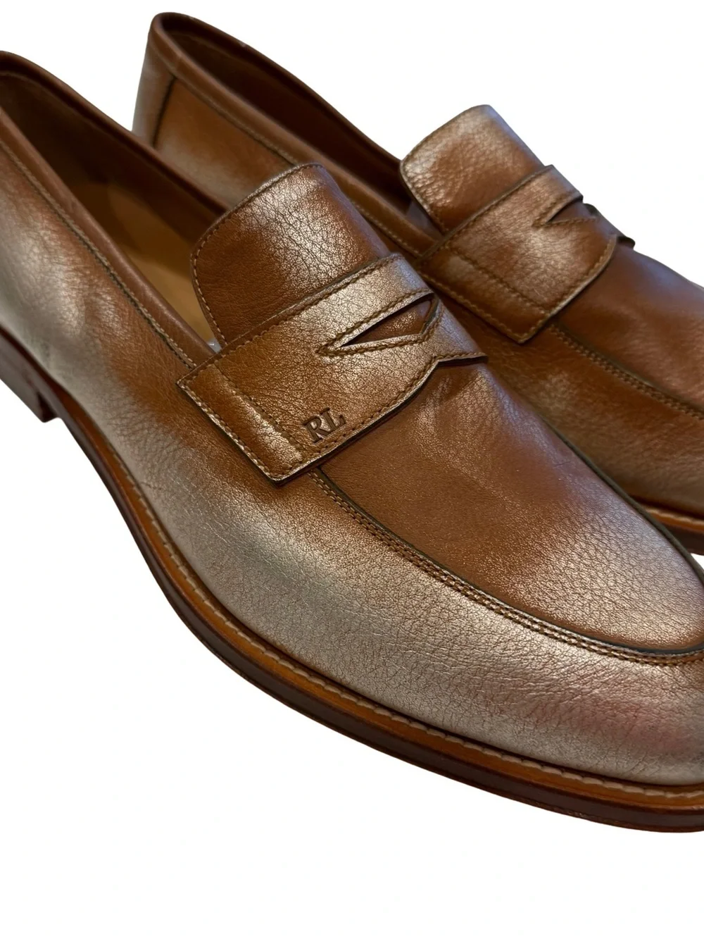 Ralph Lauren Purple Label Women’s Leather Loafers Tan W/ Metallic  Sz US 8.5